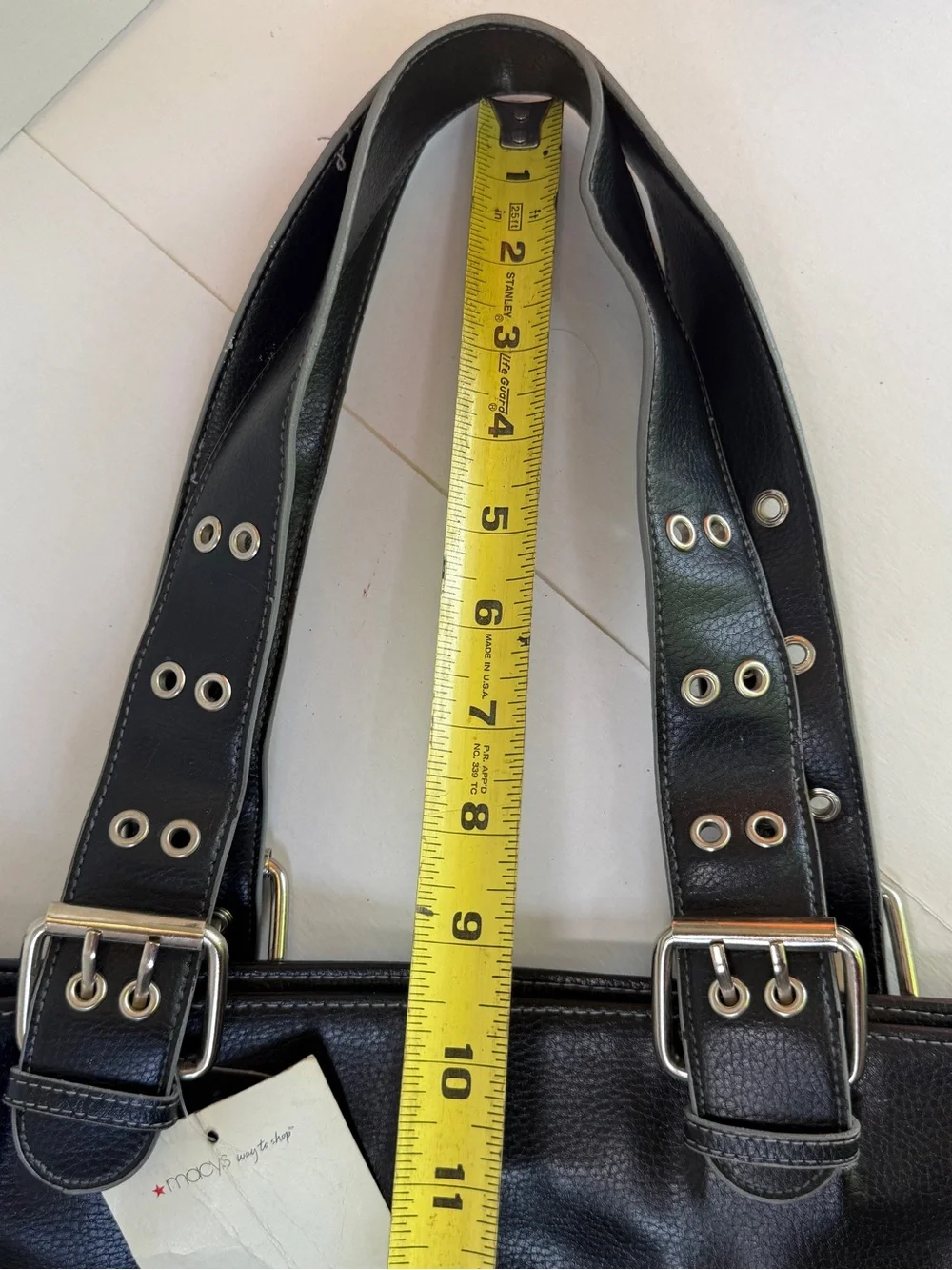 NWT Macy's Black Large Faux Leather Motorcycle Tote Bag Y2K Pockets Shoulder Bag
